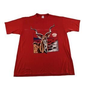 Vintage 80s 1987 Russell Africa Gazelle T-Shirt XL Red Single Stitch Jerzees USA